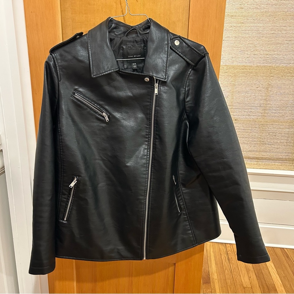Lane Bryant Black Faux Leather Shacket Shirt Jacket Size L Mens